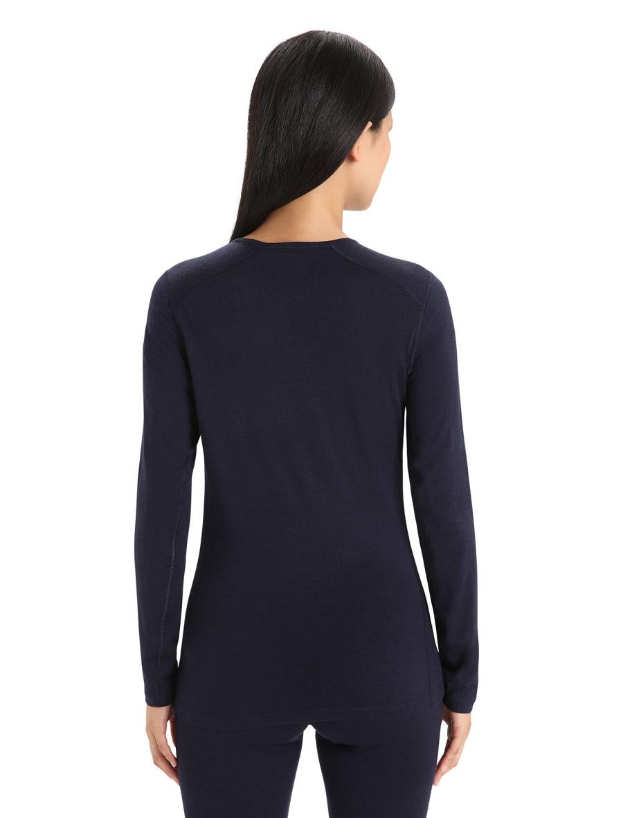 Midnight Navy Icebreaker Merino 200 Oasis Long Sleeve Crewe Thermal Top Women's One Piece & Sets | AU 1766KORI